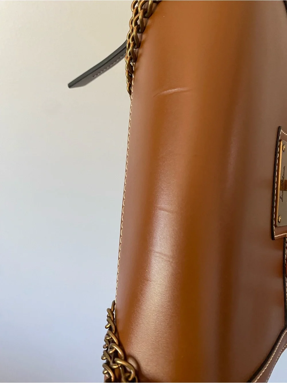 Sam Edelman 100% Leather Cognac Brown Chain Shoulder Bag